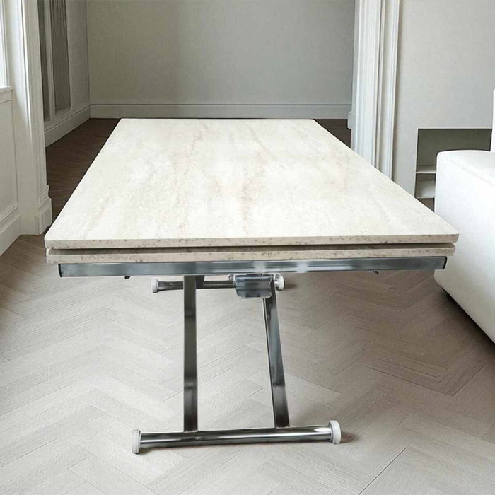 Hanah Home Mesa de Comedor Extensible Yan - Travertino, Cromo Hanah Home Mesa de Comedor Extensible Yan - Travertino, Cromo